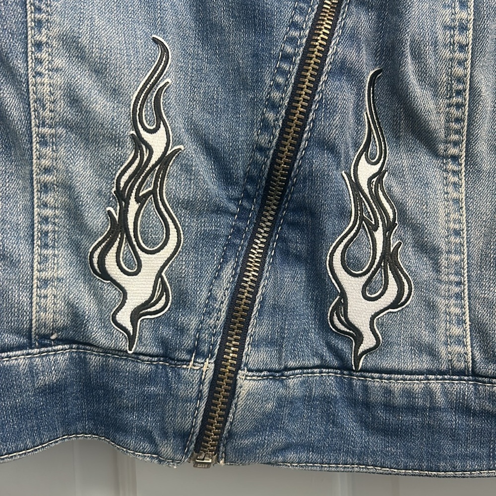 MNG by Mango Cropped Denim Moto Jacket Size M - Picture 2 of 7